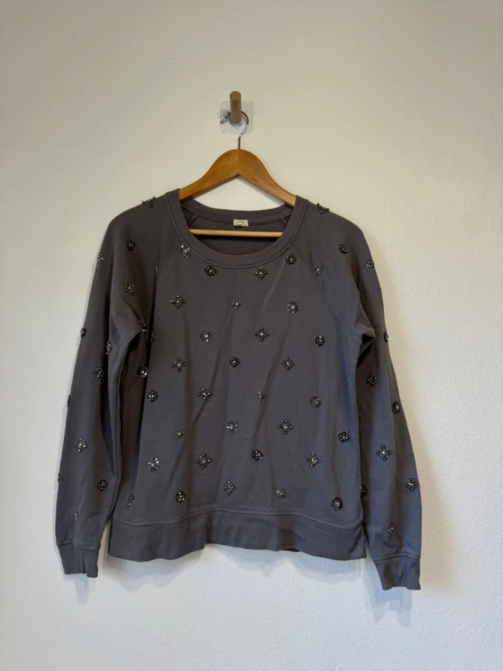 J.Crew Gray Embellished Sweatshirt Size Medium Beaded Crewneck